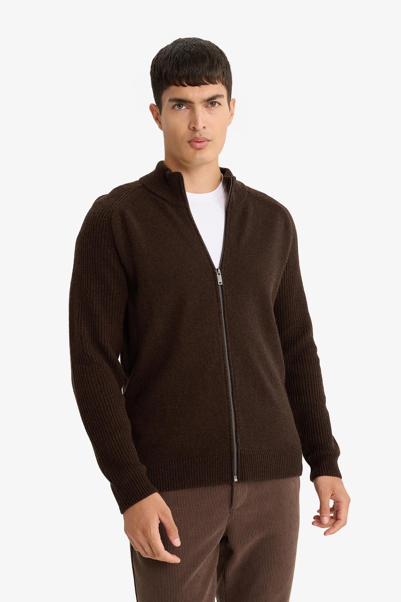 DeFacto Brown Man Standard Fit Wool Blend Knit Cardigan Casual - Image 3
